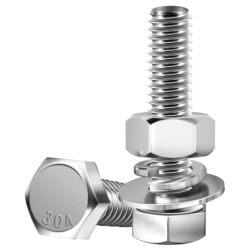 MYWISH (10 Sets) 1/4-20x1-1/4 Hex Head Assorted Screws Nuts and Bolts with Flat & Lock Washers, 304 Stainless Steel 18-8, Fully Threaded, 1/4 Bolt Metric Bolt Assortment - Image 4